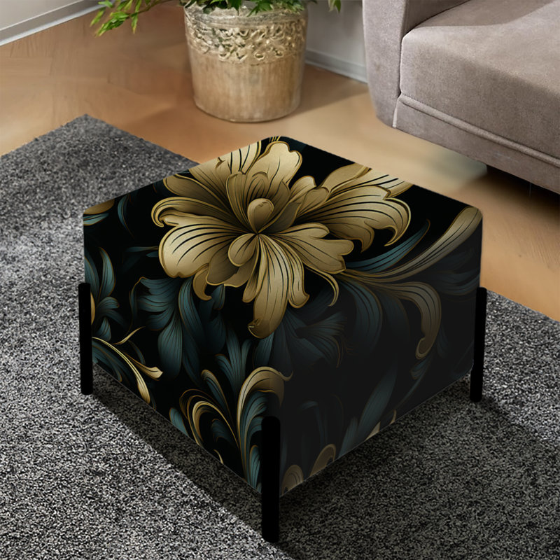 Or et vert Luxury Damask Symphony - Repose-pieds carré damassé