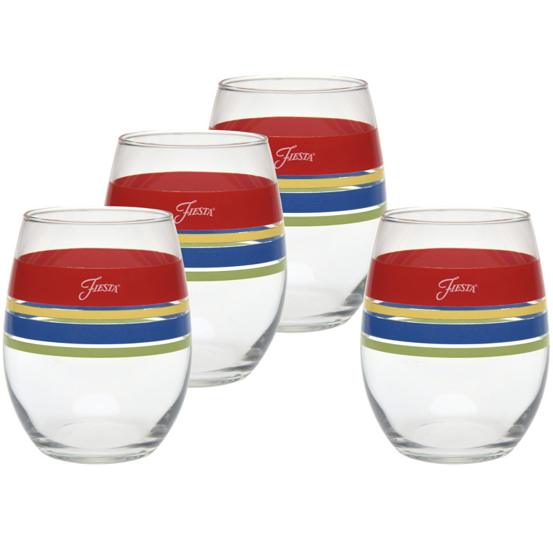 Verre à vin sans pied 4 pièces Fiesta® Edgeline, 15 oz, Bleu / vert / rouge / jaune