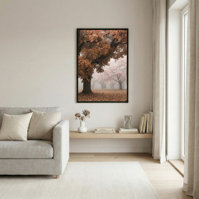 Autumn Tree With Falling Leaves And Cherry Blossoms Canvas Wrapped Wall Art Set Of 1