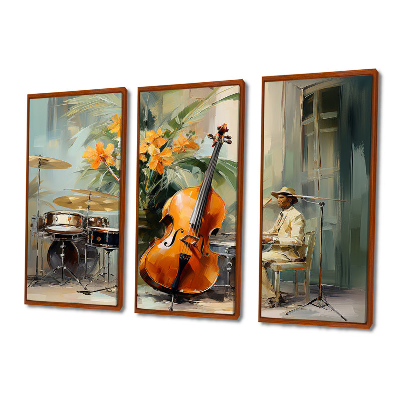 Violoncelle Jazz Rhythms - musique, art mural, H 40 po x l 60 po, Cadre flottant brun