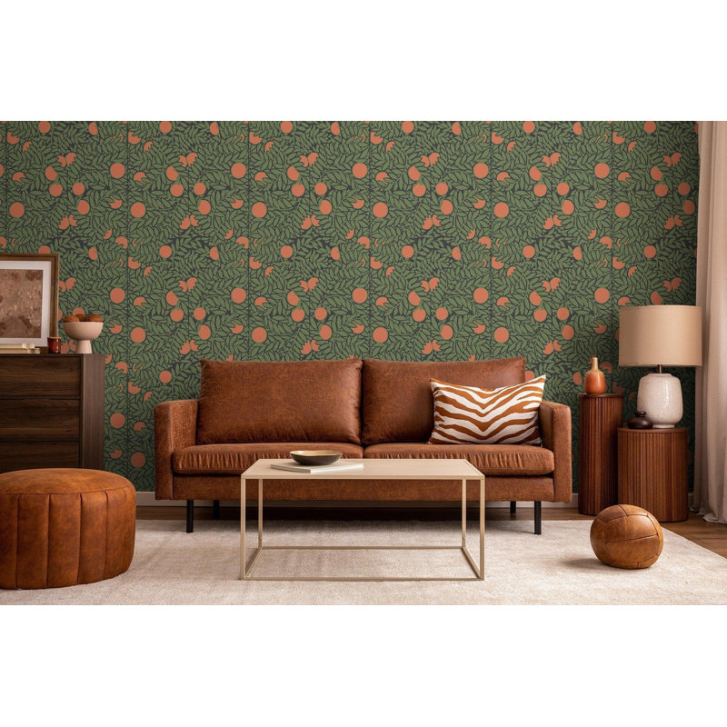 Signature Orange Grove 10' L x 24" W Wallpaper Roll, Forest Green, Non-pasted, Faux Grasscloth