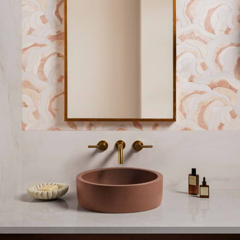 Iris Rosa Onyx Pink Polished Marble Waterjet Mosaic Tile