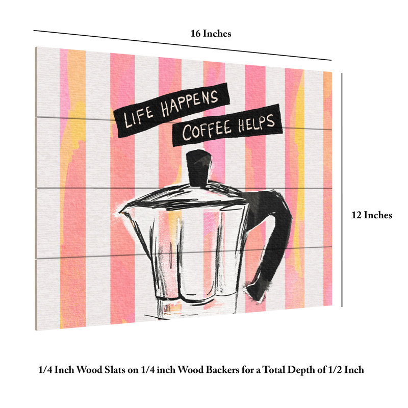 Baroo Bloom Mocca Coffee On Stripes - Hug In A Cup Wood Slat Art, H 18 po x l 22 po