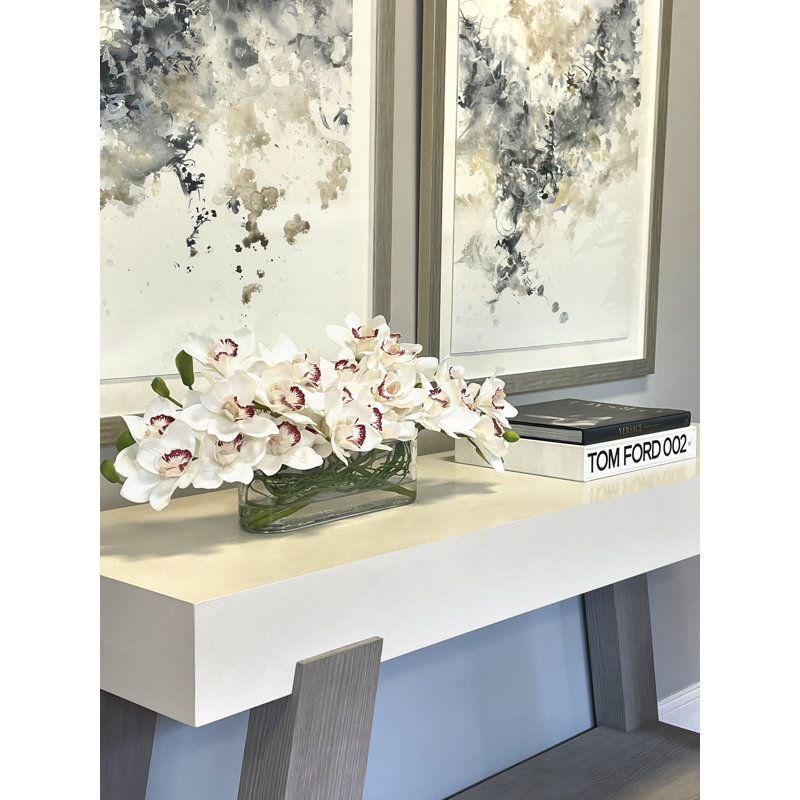 Orchids Arranged in Oval Glass Vase with Curly Willow