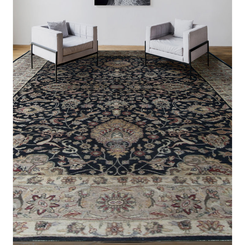 Wool Oriental Area Rug in Black/Camel