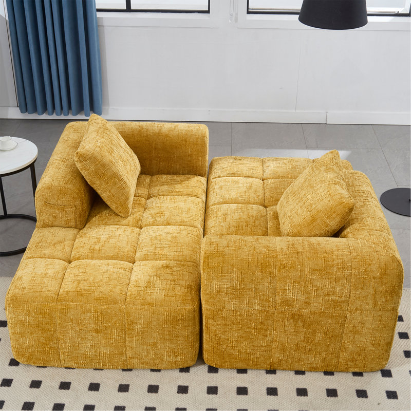 Canapé en chenille, canapé-lit modulaire minimaliste pour salon, salon et chambre à coucher, Jaune