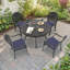 Ensemble repas extérieur pour 4 personnes avec coussin de couleur bleue-584878896-761651604