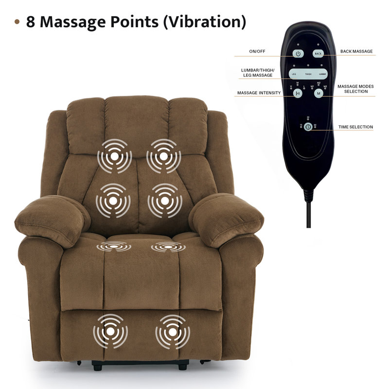 Andryc Upholstered Power Lift Assist Recliner with Massage & Side Pocket & Remote Control, Brown