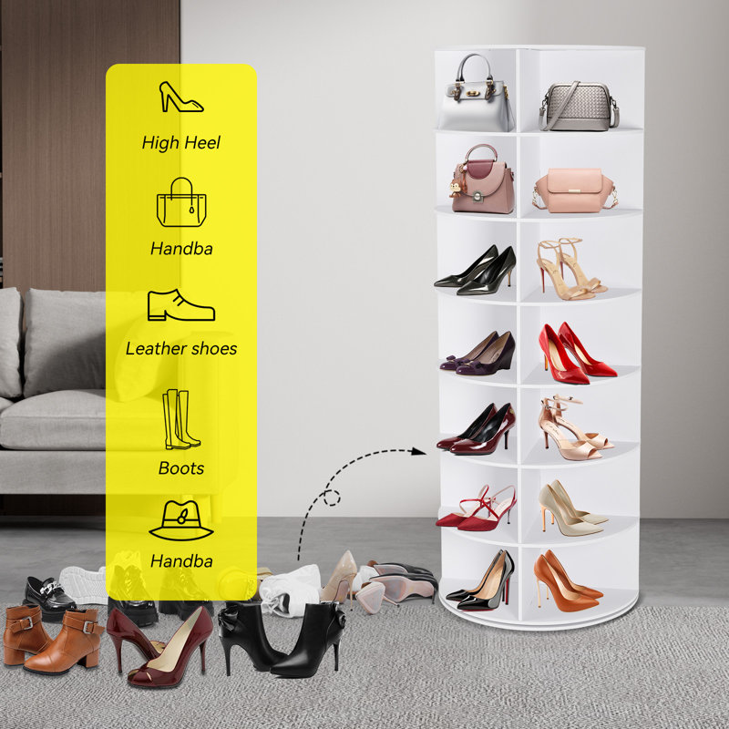 7-tier Rotating Shoe Rack Tower, 360° Spinning Shoe Organizer Carousel, Vertical Shoe Display For Closet Storage, Holds 28+ Pairs (white)
