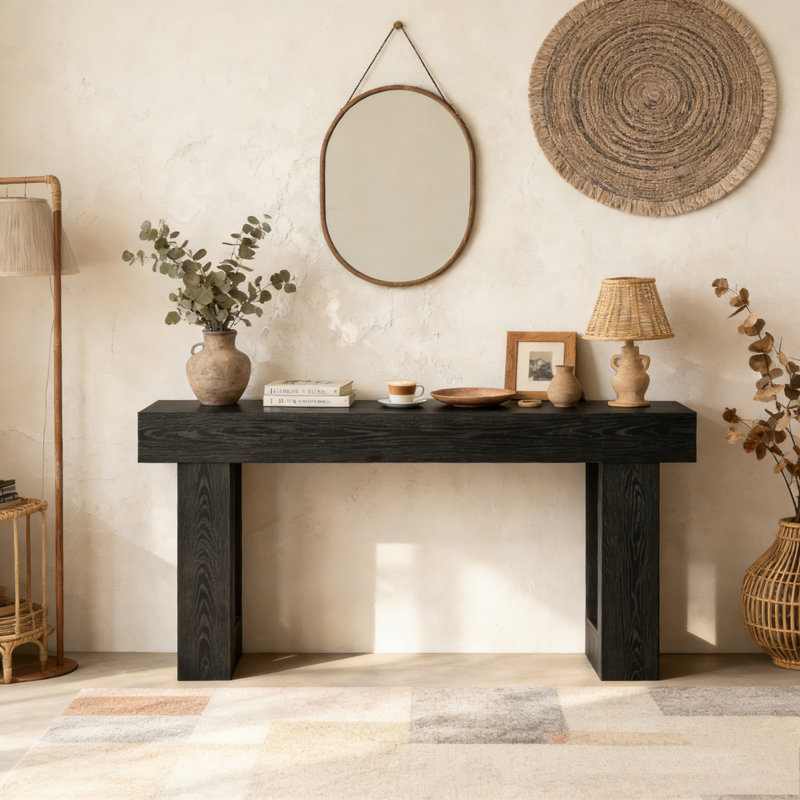 Wooden Sofa Console Table For Entryway, Black