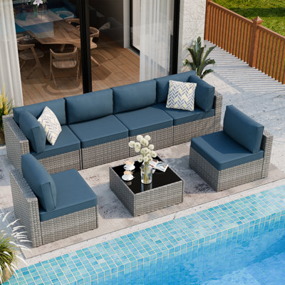 Distefano 7 Piece Patio Rattan Seating Group with Cushions