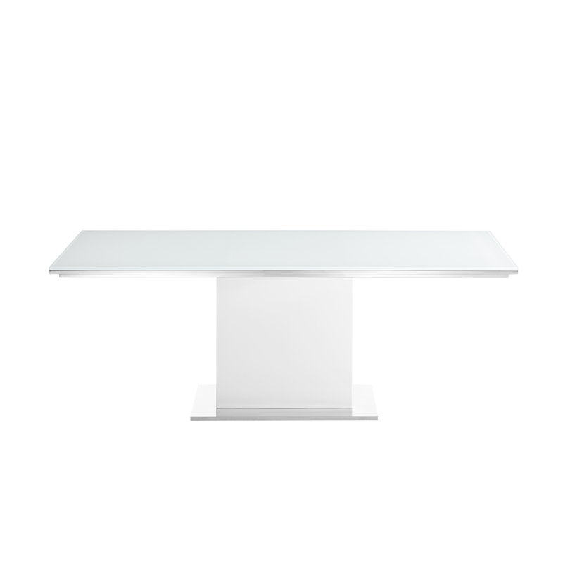 Table de salle à manger Bianca avec base blanche et plateau blanc.