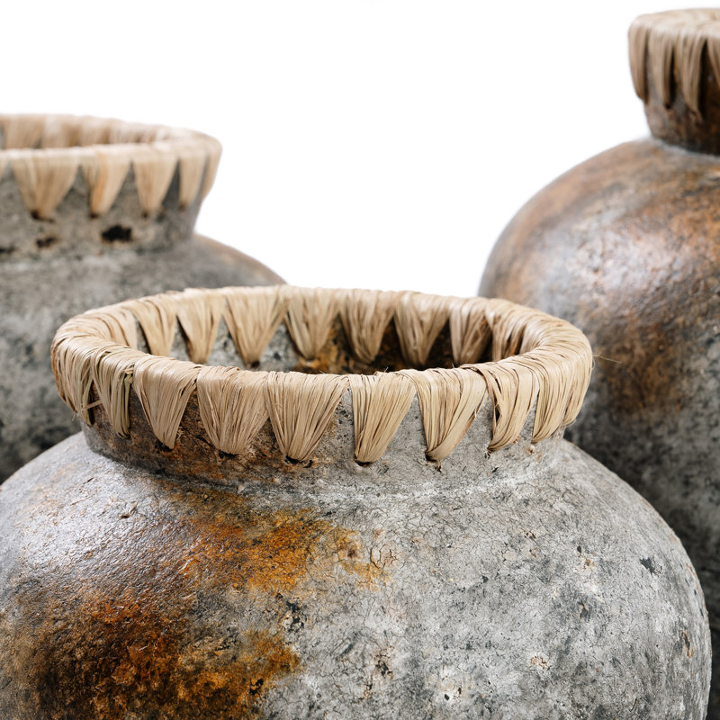 Alisynn Terracotta Table Vase 1, 19cm H x 22cm W x 22cm D, Antique Grey