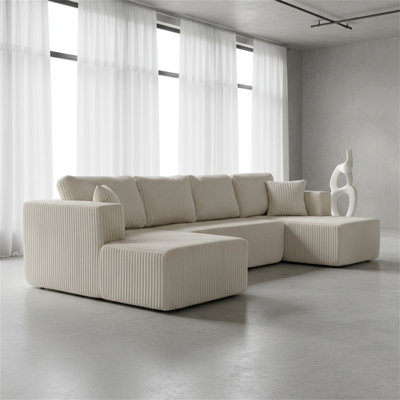 U-shaped Sectional Sofa With Compressible Design, Modern Minimalist Corduroy Sofa, Suitable For Living Rooms And Bedrooms.