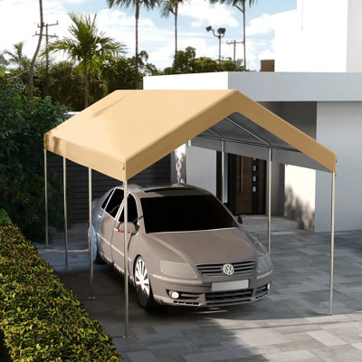 Housse de remplacement pour abri d'auto beige 19,7 pi x 9,7 pi, toit en polyéthylène résistant aux intempéries avec cordons élastiques et protection contre les rayons UV, toit d'abri de voiture imperméable et facile à installer