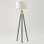 Lampe trépied DEL moderne Mid-Century Levi 61 po avec pieds noirs, finition dorée et abat-jour tambour en tissu, ampoule incluse