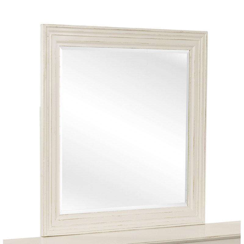 Hues Flat Solid Wood Mirror, Antique Frost White