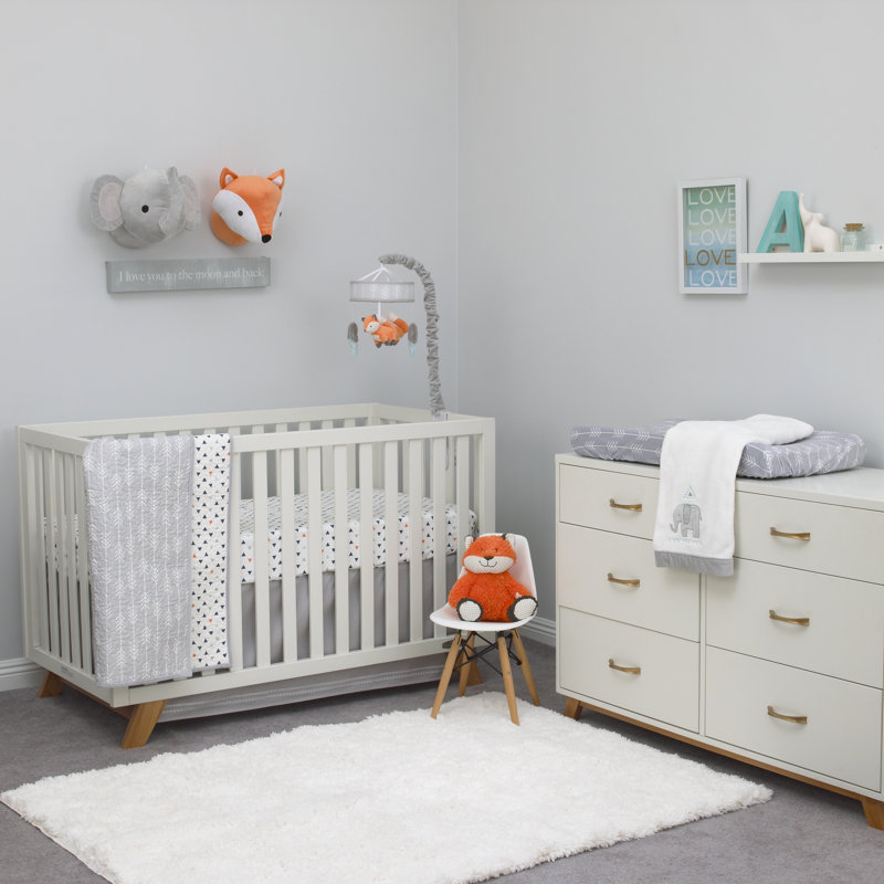 Drap-housse pour lit de bébé 100% coton triangles Garden City, Marine / orange