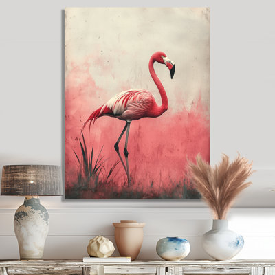 Tropical Flamingo Reflections In Pink Waters II - Modern Metal Art Print, Flamingo Metal Wall Decor
