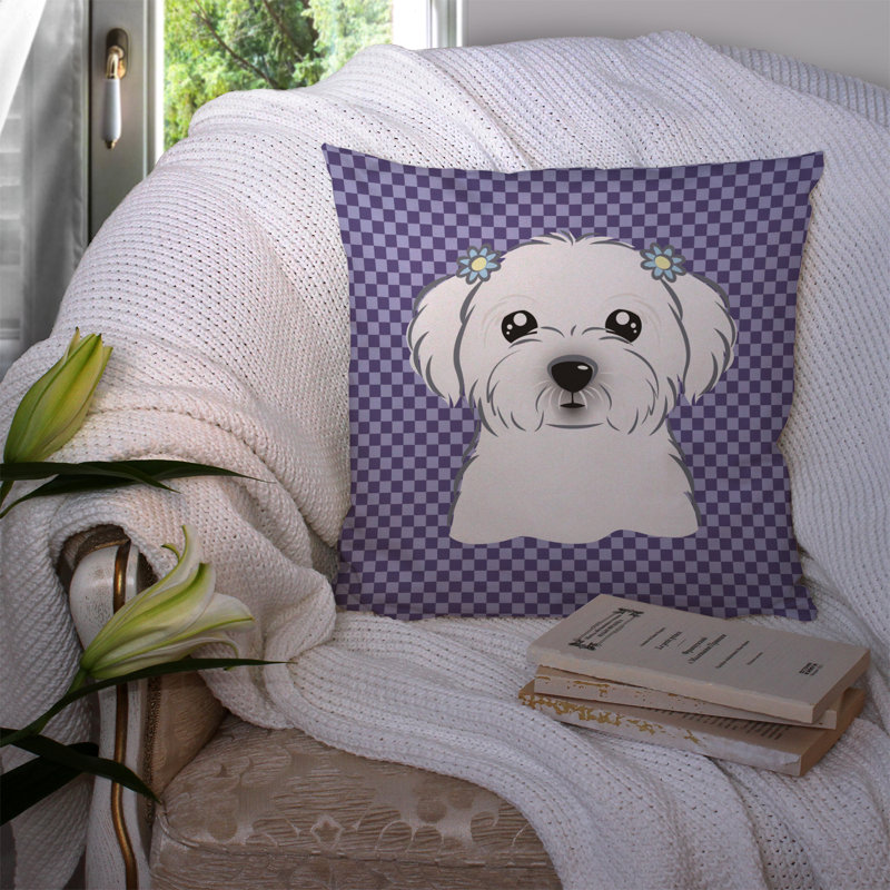 Coussin décoratif intérieur/extérieur en maltais damier, H 18 po x l 18 po x P 5,5 po