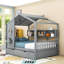 Lit en bois avec lit gigogne simple et tablettes de rangement-438831860-438831862