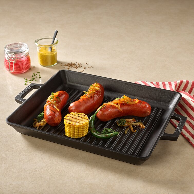 LAVA CAST IRON Lava Enameled Cast Iron Grill Pan 12.5 inch-Rectangle Pan  with Self-Handled