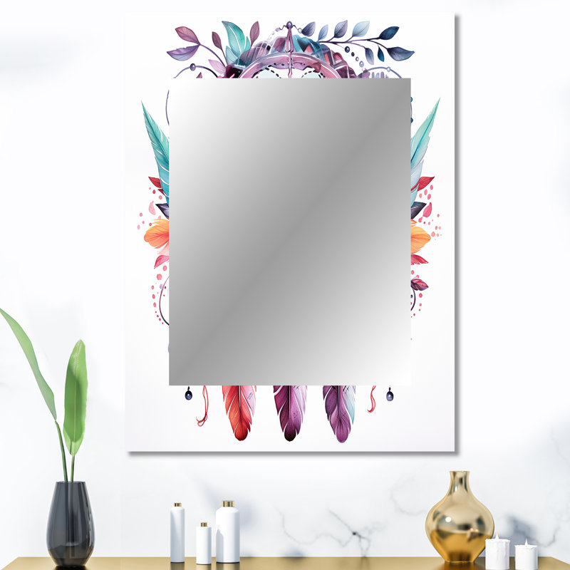Purple Boho Dreamcatcher Watercolor - Dreamcatcher Large Mirror, Traditional Decorative Wall Mirror, Printed Metal Art