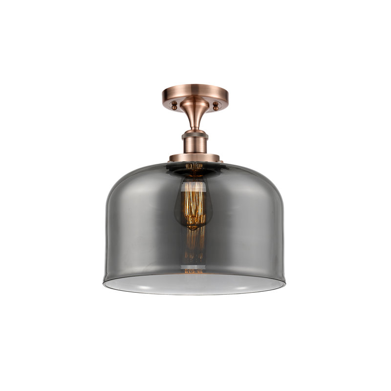 Plafonnier semi-encastré 1 lumière Ballston Urban Bell, Cuivre antique, H 13 po x l 12 po x P 12 po, Plaqué couleur fumée