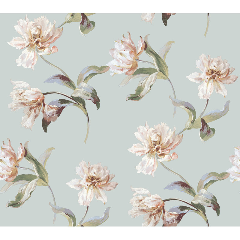 Grand papier peint floral perroquet tulipe, Blanc / Rose