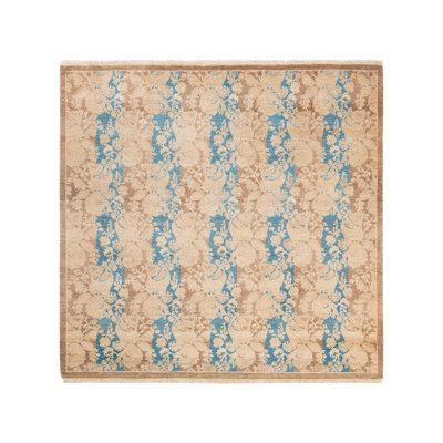 Tapis unique noué à la main Hayner - brun / bleu, 4 pi 8 po x 4 pi 9 po Hayner