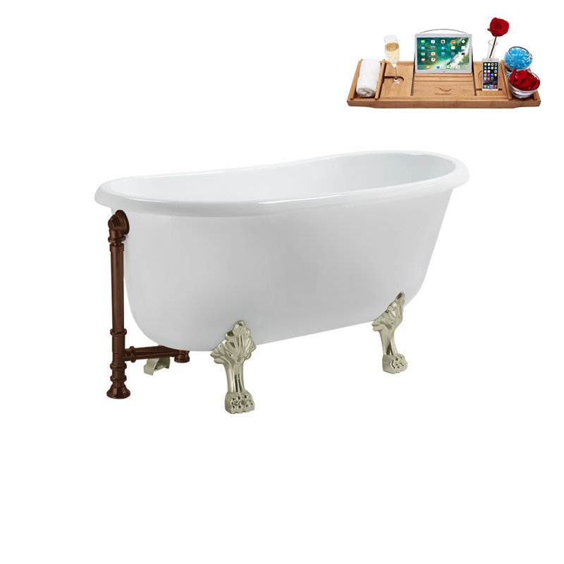 57.5'' x 29.5'' Freestanding Soaking Acrylic Bathtub, Matte Oil Rubbed Bronze, Brushed Nickel