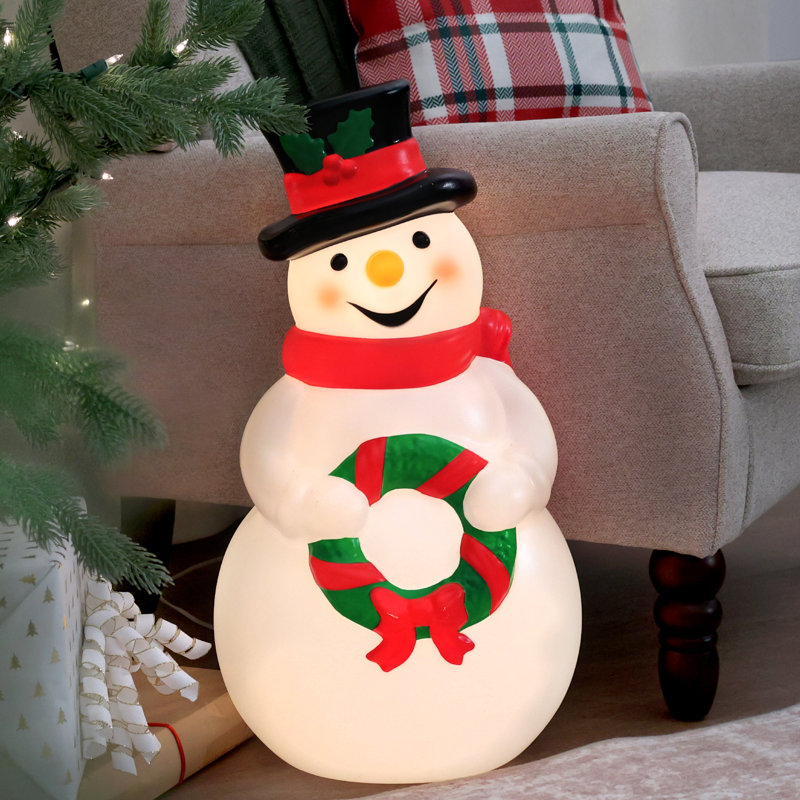 Bonhomme de neige pré-illuminé DEL de 24,8 po de Fraser Hill Farm, moulé par soufflage avec couronne