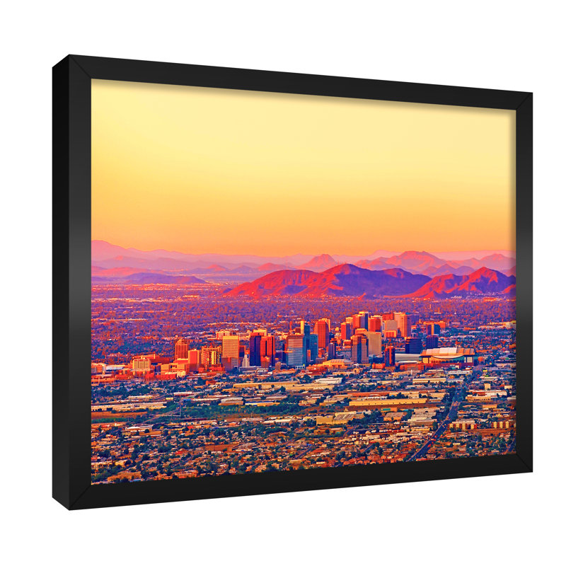 Phoenix Aérien Skyline, Arizona - reproduction de photo sur toile, Toile encadrée noire, H 16 po x l 20 po x P 0,75 po