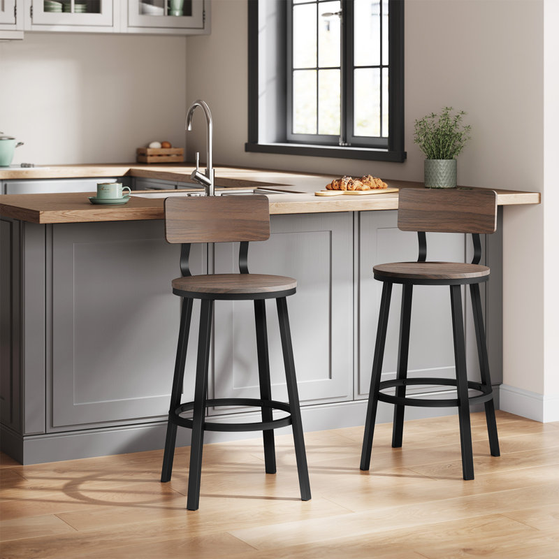 Bar Stools Set Of 2, Bar Chairs, Breakfast Stools, Kitchen Island Stools, Counter Stools With Footrest And Backrest, Metal Frame + Mdf Seat And Back, Rustic Brown