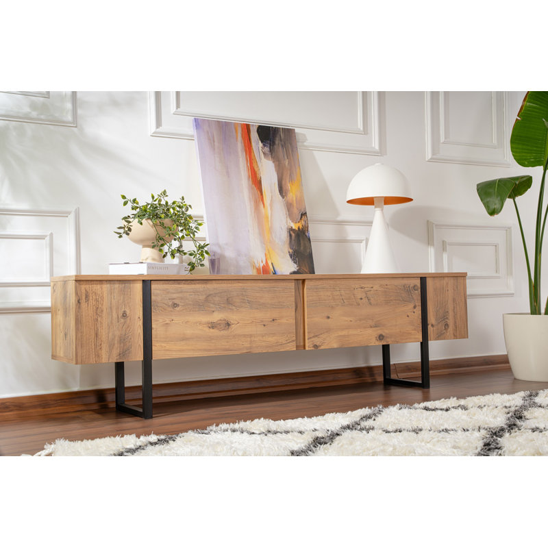 Modern TV Stand, Atlantic Pine & Black, 70.9 x 19.7 x 11.8 inches | 100% Melamine Coated Particle Board, Thickness: 0.7 inches | Industrial Design, Sturdy & Stylish Storage for Living Room & Home Theater