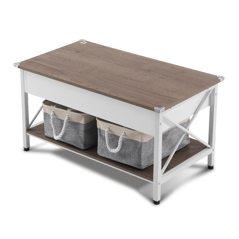 Table basse 36,02 po à côtés latéraux en X, Blanc, Brun