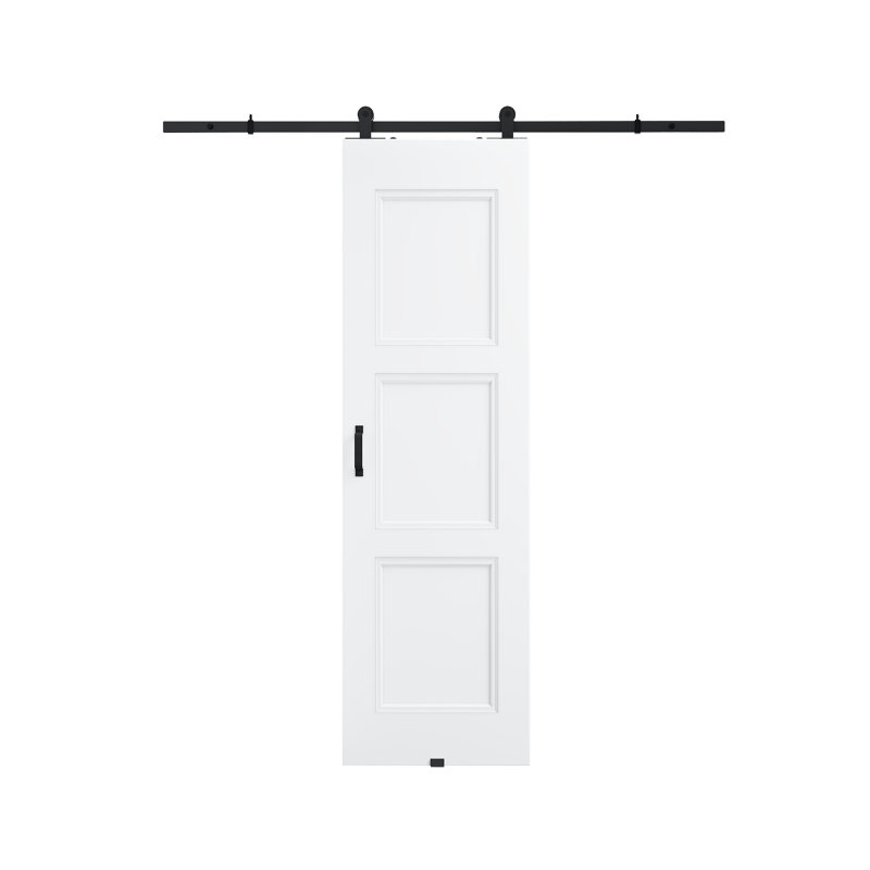 Surface de 24 po x 80 po à panneaux blancs préfinis avec toute la quincaillerie de porte de grange, 24in.x 80in.