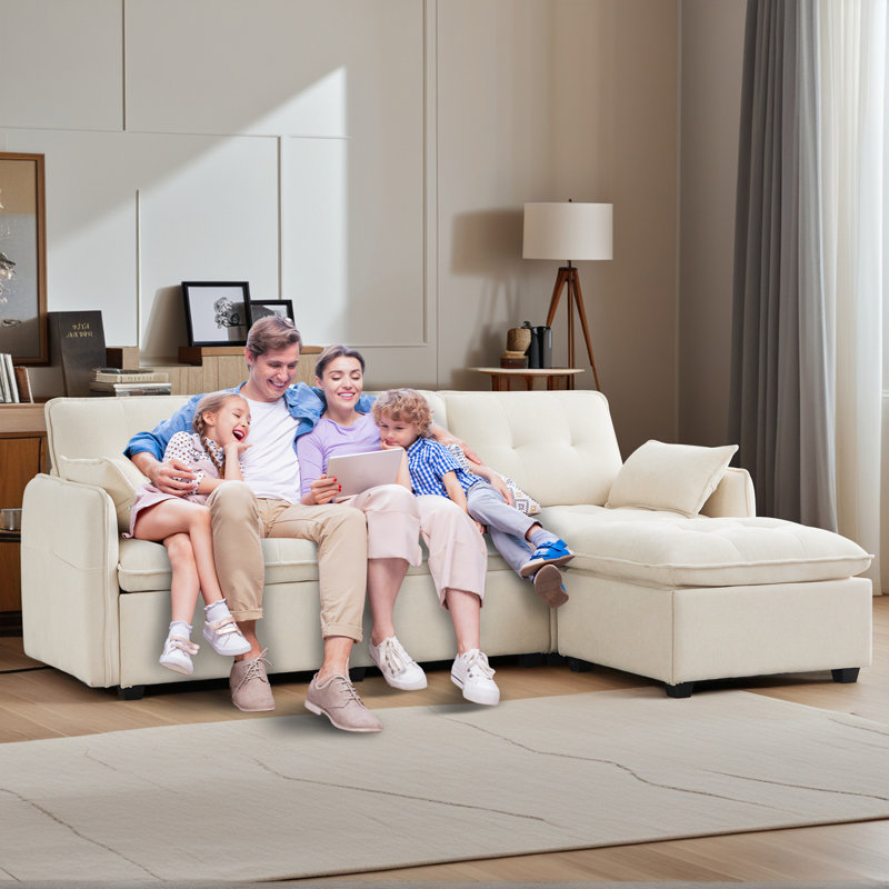 Canapé modulaire en chenille avec repose-pieds Cloud, Chenille beige