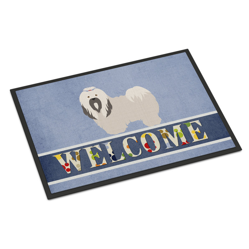 Tapis de porte pour l’extérieur antidérapant lhasa apso welcome, Rectangle 2 pi x 3 pi