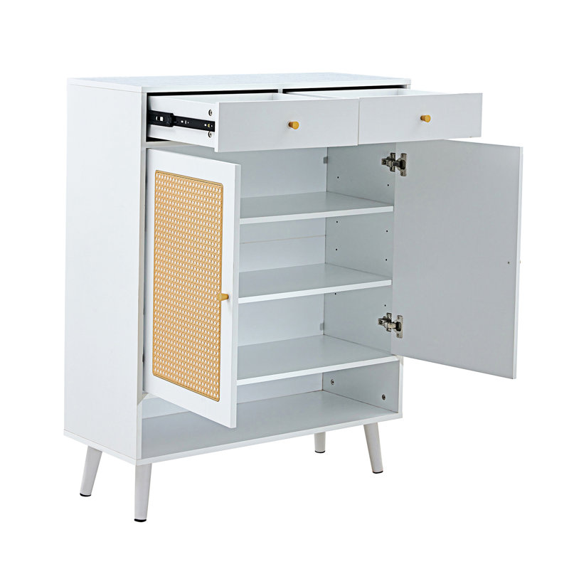 Armoire de rangement moderne et minimaliste, armoire à chaussures en rotin, armoire à dessus de lit. , Blanc