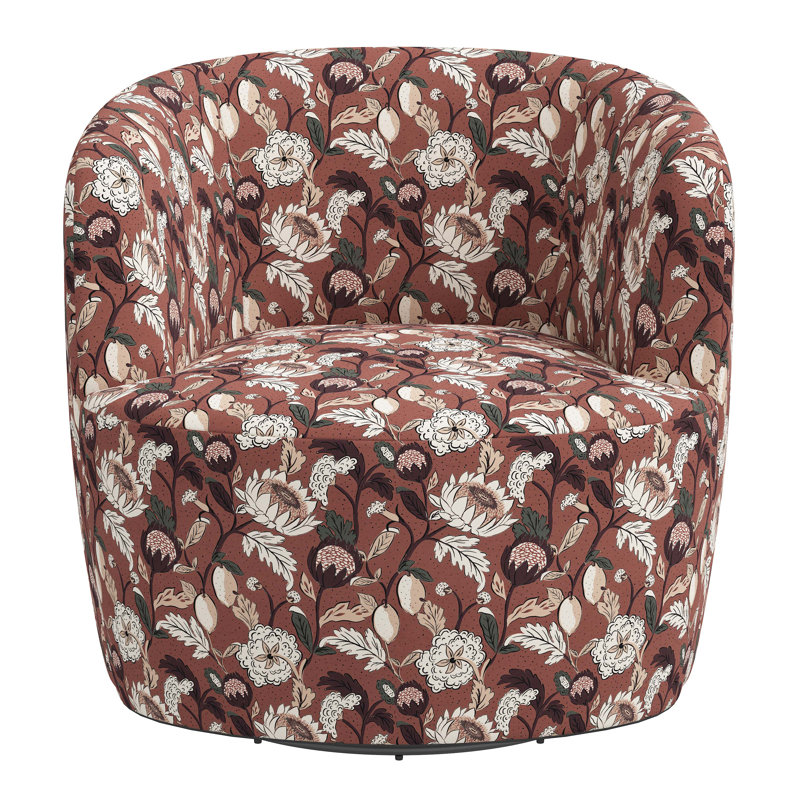 Fauteuil demi-tonneau pivotant Mina, Rose vieilli à motif floral Dottie
