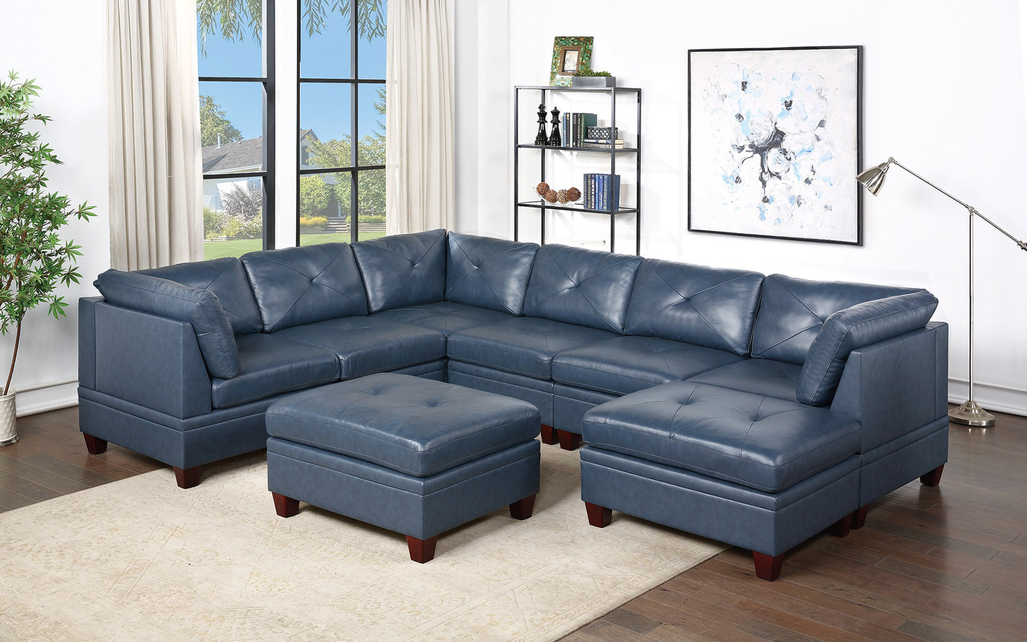 Latitude Run® Jozyah Genuine Leather Tufted 8pc Sectional Set Living Room Furniture Sofa Couch
