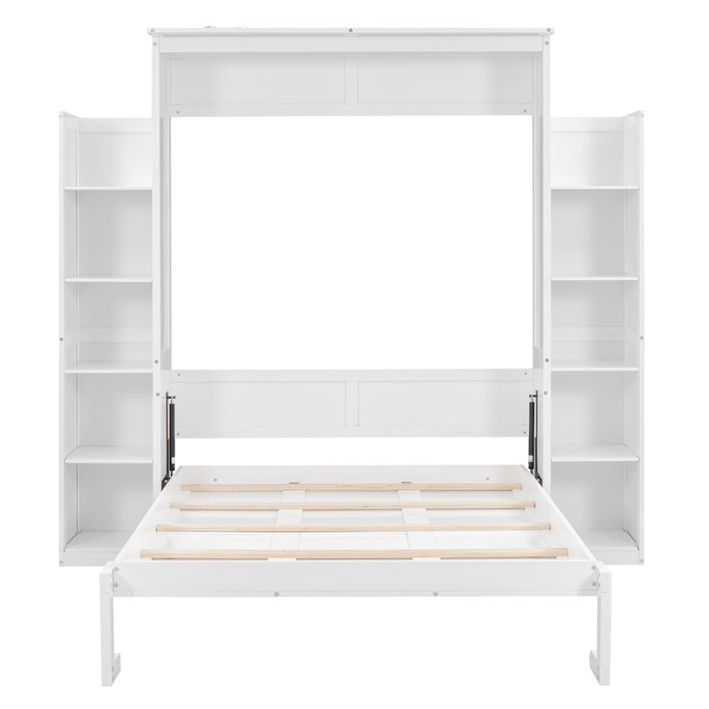 Dannen Murphy Bed with LED Lights and Adjustable Shelves, White, Full
