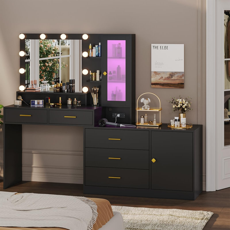 Coiffeuse avec lumières Caryol, Noir
