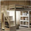 Lit mezzanine simple avec tablettes, escalier de rangement, petite armoire et lumière DEL blanche, blanc