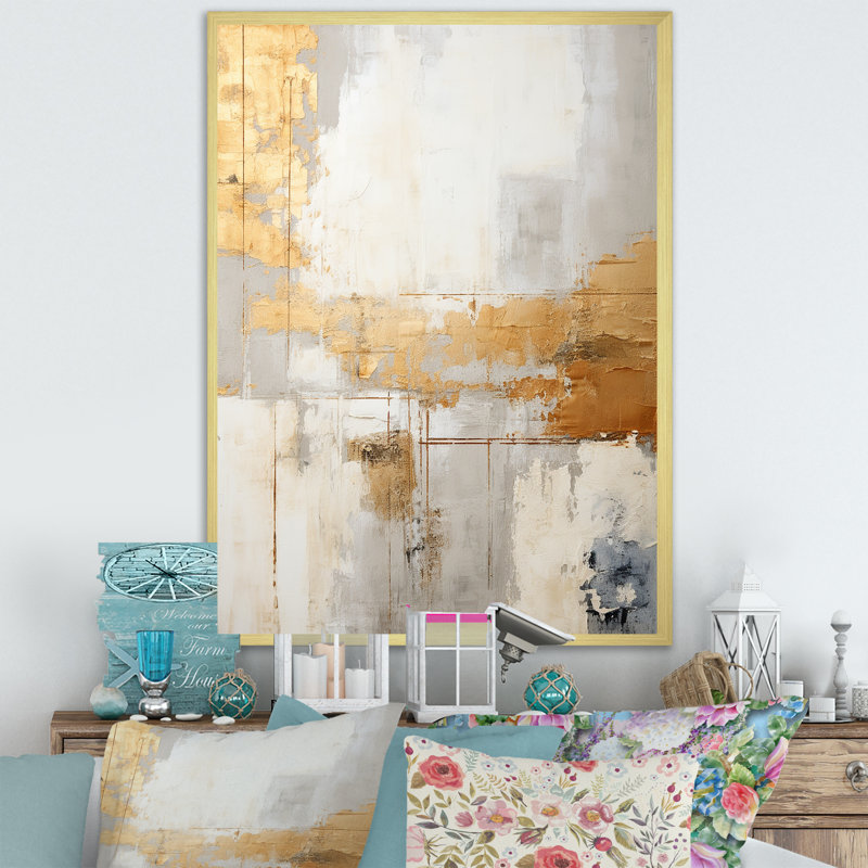 Lakehouse Foilage Solitude II - impressions sur toile abstraites, Cadre doré simple, H 40 po x l 30 po x P 1,5 po
