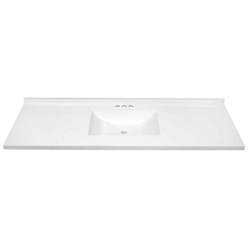 61 Inch Solid White Cultured Marble Vanity Top with Backsplash