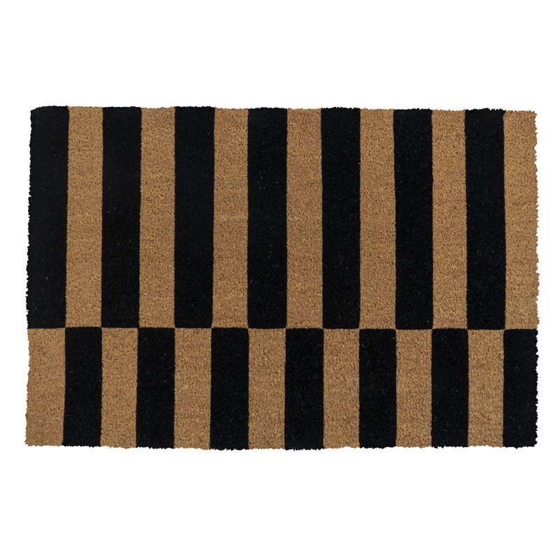 Alternating Black and Natural Coir Outdoor Doormat 24" x 36"