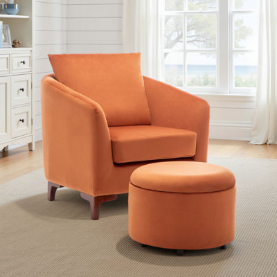Upholstered With Footstool Barrel Chair