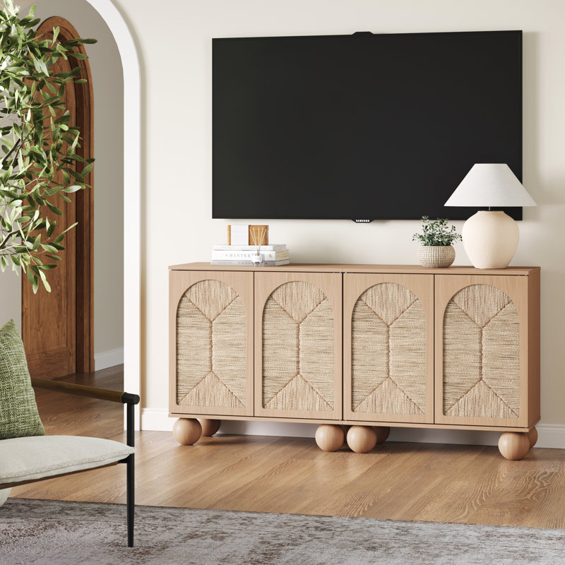 Seagrass Storage Cabinet Set Or TV Stand, Raw Oak